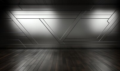 Canvas Print - Modern Minimalist Room with Dark Wood Floor and Geometric Wall
