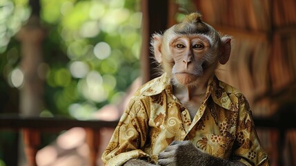 Wall Mural - A Monkey Dressed in a Hawaiian Shirt