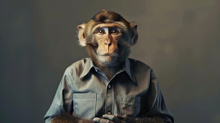 Wall Mural - A Monkey Dressed in a Button-Down Shirt