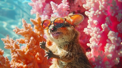 Canvas Print - Koala in Sunglasses Posing with Coral Reef