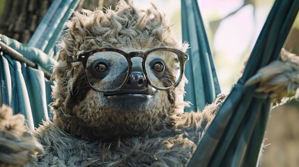 Canvas Print - Sloth Relaxing in a Hammock with Glasses