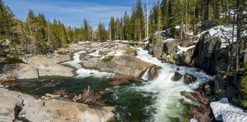 River flowing in the forest during the snow melt, Tahoe National Forest, California, United State of America.