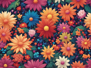 Wall Mural - abstract pixel multi colored backdrop with flowers