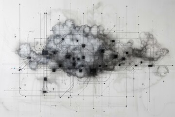 Wall Mural - circuit diagram reimagining a cloud as a network of interconnected components, resistors, capacitors