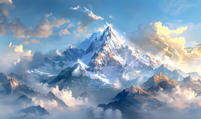 Wall Mural - Awe-inspiring mountain range with snow-capped peaks and dramatic clouds, perfect for adventurous and inspiring designs