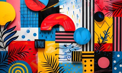 Wall Mural - bright and bold pop art designs with abstract elements, perfect for a playful and nostalgic feel