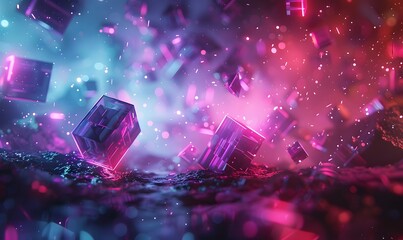 Wall Mural - dynamic neon geometric shapes creating a chaotic yet captivating visual effect