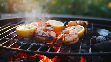 Wall Mural - Shrimp on the grill