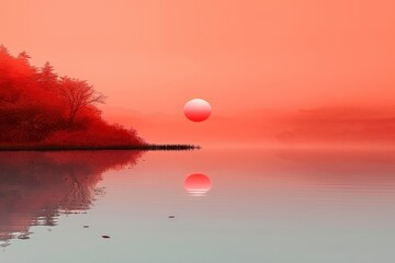 Wall Mural -  Minimalist wallpaper, minimalistic sunrise, calm and rejuvenating atmosphere, natural style, simple, light background,