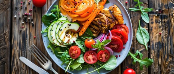 Balanced dinner plate with lean proteins and veggies