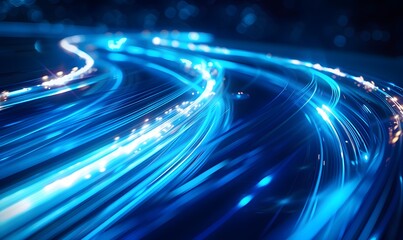 Poster - Vibrant electric blue light trails in motion, perfect for dynamic and tech-themed visuals