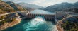 © Naput - Aerial view of a hydroelectric dam in a mountainous region, water rushing through, power generation, 3D render, natural and industrial elements, high resolution