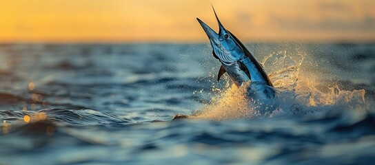 Wall Mural - Marlin Leaping from the Ocean at Sunset