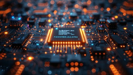 Wall Mural - Close-Up of a Circuit Board with Glowing Components