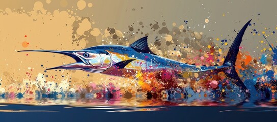 Wall Mural - Colorful Abstract Painting of a Marlin