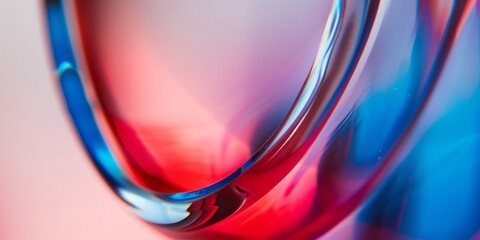 Wall Mural - extreme macro photo of clean polished glass, edges with light from four different colors, blurred, warmcore, light red and indigo, grey background, natural colors, depth of field, 2:1