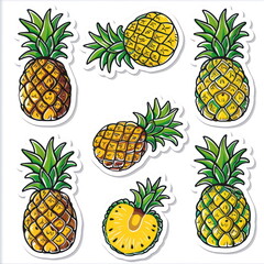 Wall Mural - Collection sticker of pineapple, white background, vector illustration