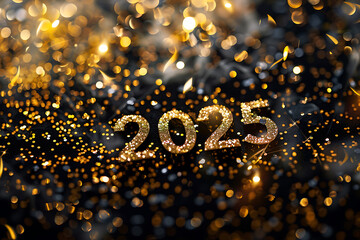 Wall Mural - glowing bright numbers 2025 on bokeh background, new year concept	