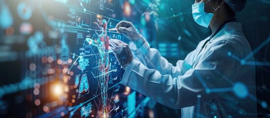 Doctor Analyzing Digital Human Model for Medical Research
