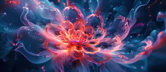 Wall Mural - Abstract Glowing Flower in Blue and Red