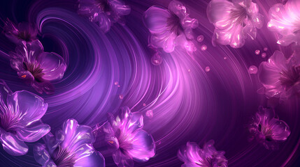 Wall Mural - Ethereal Purple Flowers Swirling in a Digital Abstract Vortex