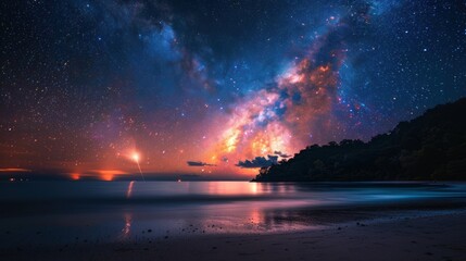 Wall Mural - Milky Way Over a Tranquil Beach