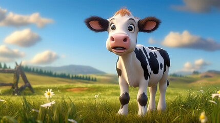 cartoon of a little cow 3d.