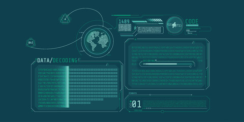 Wall Mural - futuristic hud design of satellite data decoding program.