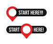 © hanara - A set of start here text button with map pin icons template Isolated on white background. Vector illustration.