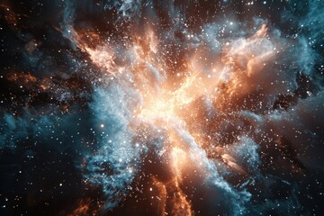 Wall Mural - A bright blue explosion in space with a lot of stars