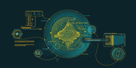 Wall Mural - Futuristic geoscience HUD interface design with data decoding.