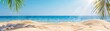 © AucArtStudio - sandy beach with palm trees and blue ocean for tropical summer background.