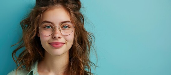 Wall Mural - Smiling Girl with Glasses and Curly Hair