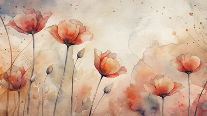 Poster - Poppy flower minimalist watercolor background