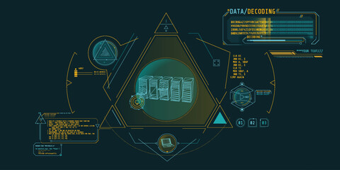 Wall Mural - futuristic hud interface for processing server data.