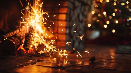 Wall Mural - Christmas fire with sparklers