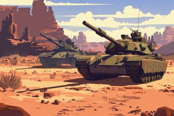 Wall Mural - Military Tanks in a Desert Landscape