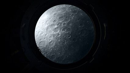 Wall Mural - Close-up of the lunar surface from a spacecraft porthole.