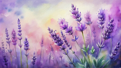 Poster - Watercolor background of lavender blossoms