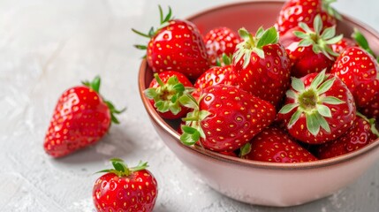 Wall Mural - fresh red strawberries in bowl on white background.