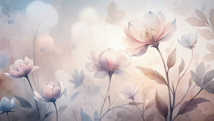 Wall Mural - Watercolor background of a blooming flower silhouette