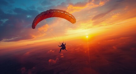 Wall Mural - Paraglider Soaring Through Sunset Sky