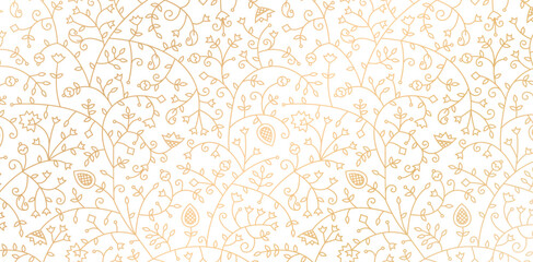 seamless pattern with flowers and leaves swirling golden colors isolated white backgrounds for fashi