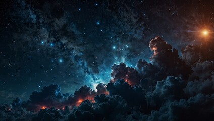 Wall Mural - Blue night sky, celestial explosion, and glowing nebula in a futuristic backdrop.