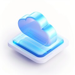 Blue business icons made of frosted glass, 3d icon of cloud