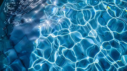 Pool water background, blue ripple water with sunlight reflection pattern