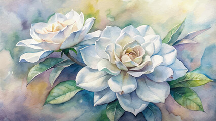 Poster - Beautiful gardenia flower watercolor background