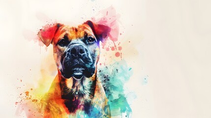 Wall Mural - Watercolor Animal Illustration with Beautiful Dog Head on White Background. Aquarel Painted Style Pet Wallpaper Design for Banner, Poster, Invitation or Cover.