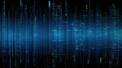 Digital binary data displayed on computer screen against a blue background.