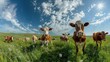 © saka - Cows Grazing in a Lush Meadow Under a Blue Sky